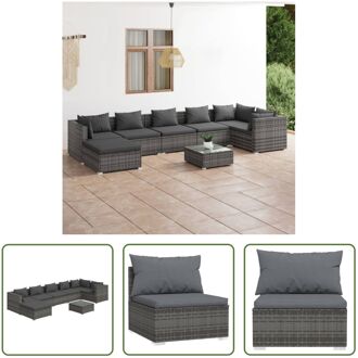 vidaXL Poly Rattan Tuinset - Grijs - Modulair Design - Waterbestendig - Stevig Frame - Comfortabele Kussens