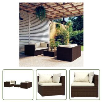 vidaXL Poly Rattan Tuinset - Modulair design - Waterbestendig - Stevig frame - Comfortabele kussens - Bruin