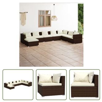 vidaXL Poly Rattan Tuinset - Modulair Design - Waterbestendig - Stevig Frame - Comfortabele Kussens - Kleur Bruin