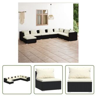 vidaXL Poly Rattan Tuinset - Modulair Design - Waterbestendig - Stevig Frame - Comfortabele Kussens - Zwart