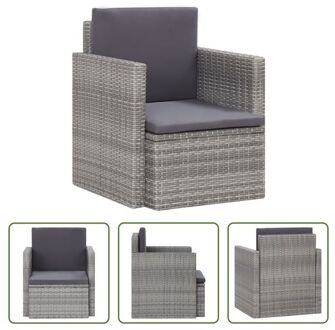 vidaXL Poly rattan tuinstoel - grijs/donkergrijs kussen - 65x65x74 cm - weerbestendig - PE-rattan en staal