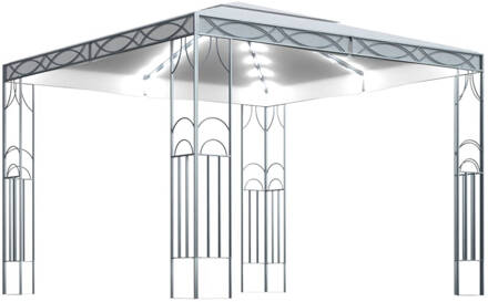 vidaXL Prieel met LED-lichtslinger 300x300 cm crèmekleurig