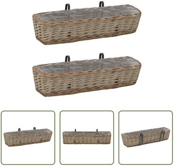 vidaXL Rattan Balkonbakken - 80 x 20 x 15 cm - Bruin Wicker en PE-voering