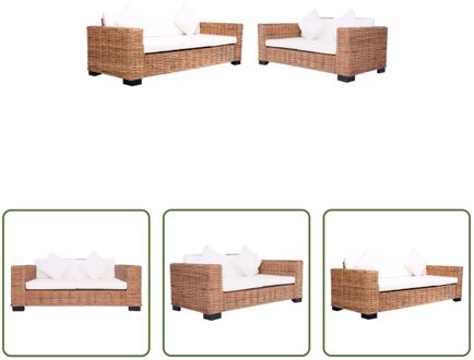 vidaXL Rattan Bankstel - Tuinmeubelen - 2-zitsbank 157x80x67 cm - Natuurlijk rattan Wit