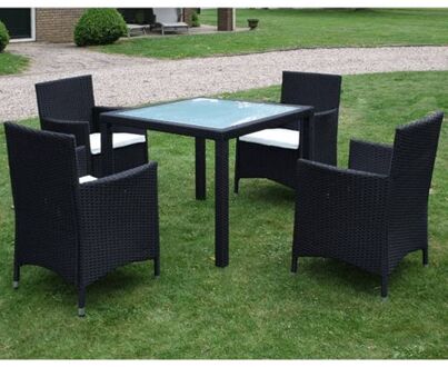 vidaXL Rattan Garden Furniture Set - 1 Table - 4 Chairs - Black - Steel Frame - Aluminum Legs - Table- Zwart