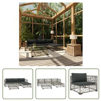 vidaXL Rattan Lounge set - Grijs - 2 hoekbanken - 1 middenbank - 1 voetensteun - 1 theetafel - PE-rattan