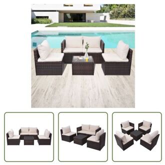 vidaXL Rattan loungeset - Bruin - 2 bankdelen (met armleuning) - 2 bankdelen (zonder armleuning) - 1