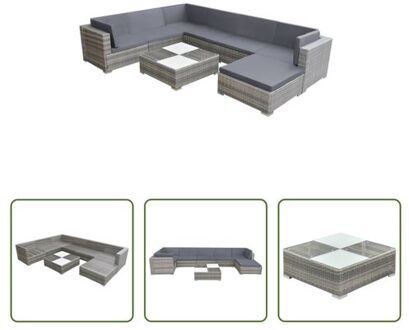 vidaXL Rattan Loungeset - Grijs - Moderne Tuinmeubel Set - Inclusief Kussens - Modulair