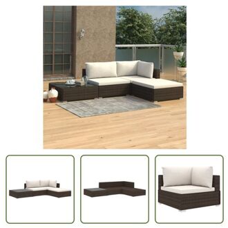 vidaXL Rattan loungeset - Tuinmeubelen - 70x70x52.5 cm - Bruin rattan - Crème kussens