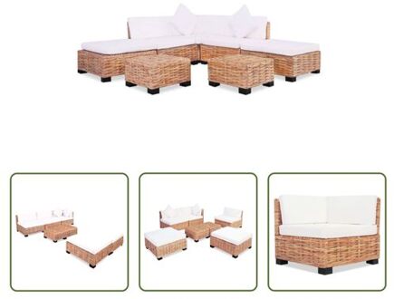 vidaXL Rattan Woonkamer Set - Hoekbank 67x67x58cm - Bruin Rattan - Mahoniehouten Poten