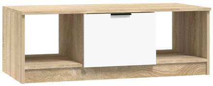 vidaXL Salontafel 102x50x36 cm bewerkt hout wit en sonoma eikenkleurig Beige