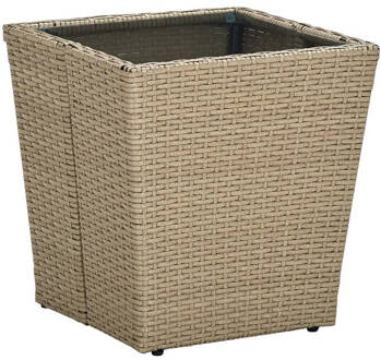 vidaXL Salontafel 41,5x41,5x44 cm poly rattan en gehard glas beige