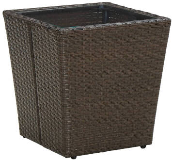 vidaXL Salontafel 41,5x41,5x44 cm poly rattan en gehard glas bruin