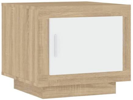 vidaXL Salontafel 51x50x45 cm bewerkt hout wit en sonoma eikenkleurig Beige