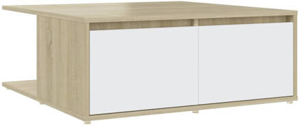 vidaXL Salontafel 80x80x31 cm spaanplaat wit en sonoma eikenkleurig