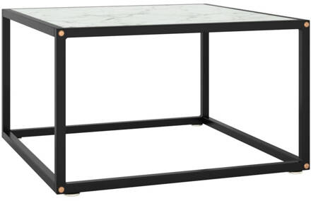 vidaXL Salontafel met wit marmerglas 60x60x35 cm zwart