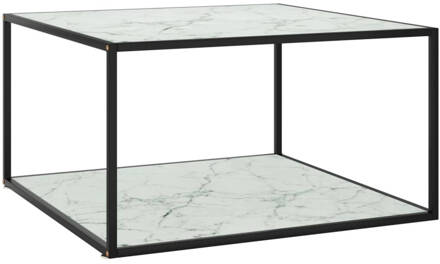 vidaXL Salontafel met wit marmerglas 90x90x50 cm zwart