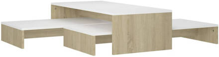 vidaXL Salontafelset 100x100x26,5 cm wit en sonoma eikenkleurig