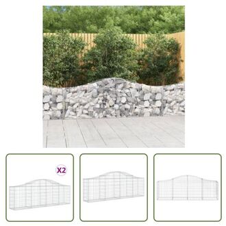 vidaXL Schanskorf 200x30x60/80 cm - Gegalvaniseerd ijzer - Decoratieve tuinbarrière Zilverkleurig