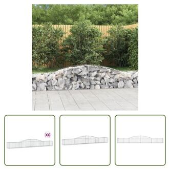 vidaXL Schanskorf 6 stuks - Gabion muur - 400 x 50 x 40/60 cm - Gegalvaniseerd ijzer - Stabiele constructie - Zilverkleurig