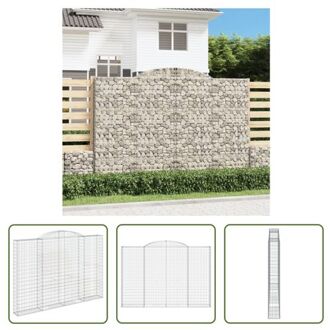 vidaXL Schanskorf Decoratieve Tuinbarrière 300x30x200/220 cm - Stabiele Gegalvaniseerd IJzeren Muur Zilverkleurig