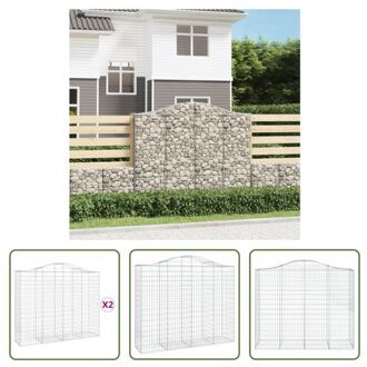 vidaXL Schanskorf - Gabion - 200x50x160/180 cm - Gegalvaniseerd - Decoratieve Tuinbarrière Zilverkleurig