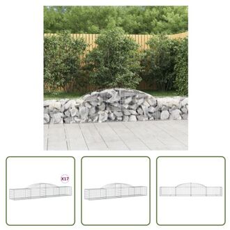 vidaXL Schanskorf gabion - 300 x 50 x 40/60 cm - gegalvaniseerd ijzer - 17 stuks Zilverkleurig