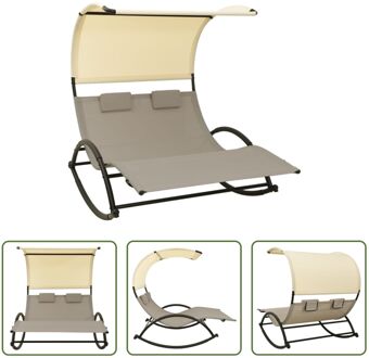 vidaXL Schommelend Loungebed - Tweepersoonsligstoel - Taupe/Crème - 139x180x170 cm - Textileen/Staal