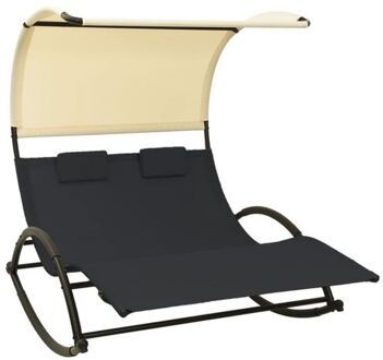 vidaXL Schommelend Loungebed - Tweepersoonsligstoel - Zwart en Crème - 139x180x170 cm - Staal en Textileen