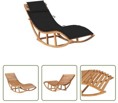 vidaXL Schommelende houten ligstoel - Tuinmeubelen - 60 x 180 x 73 cm - Teakhout Zwart