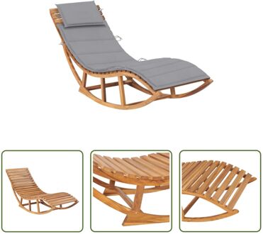 vidaXL Schommelende Teakhouten Ligstoel - Tuinmeubelen - 60 x 180 x 73 cm - Inclusief kussen - Grijs