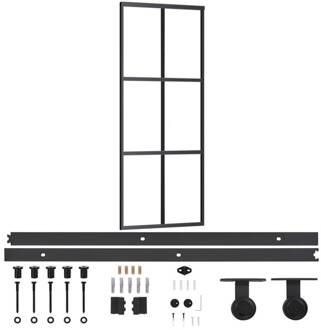 vidaXL Schuifdeur met beslag 76x205 cm aluminium en ESG-glas