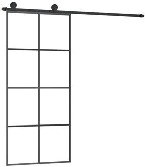 vidaXL Schuifdeur met beslag 90x205 cm ESG-glas en aluminium