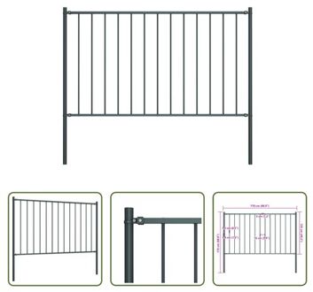 vidaXL Schutting Palen - Tuinafscheiding 170 x 175 cm - Sterk gepoedercoat staal Grijs