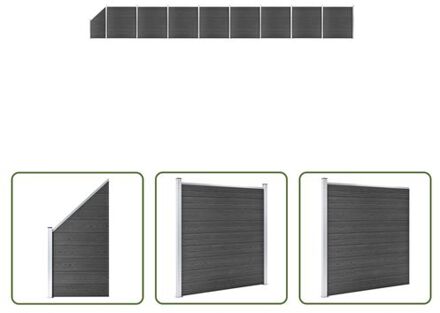 vidaXL Schutting Panelenset - Hout-Kunststof-Composiet - 1484 x (105-186) cm - Zwart