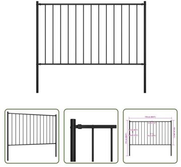 vidaXL Schuttingpaneel Met Palen - Tuinafscheiding van Gepoedercoat Staal - 170 x 175 cm - Zwart