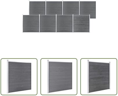 vidaXL Schuttingpanelen Set - Grijs - 1.391 x 186 cm - HKC - Inclusief 72 hekplanken - 9 palen en 8