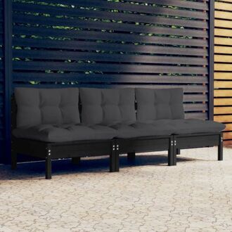 vidaXL Sofa Outdoor - Massief grenenhout - Zwart - 63.5 x 63.5 x 62.5 cm