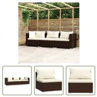 vidaXL Sofa tuinset - Bruin - PE-rattan - Modulair - 3-zits - Afneembare kussens