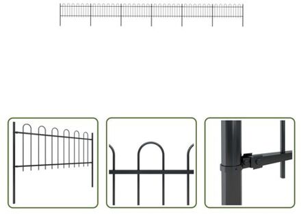 vidaXL Stalen tuinhek - 6 schuttingpanelen en 7 palen - 10.2 meter - zwart - 1020 x 130 cm - gepoedercoat
