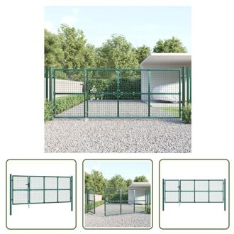 vidaXL Stalen Tuinpoort - Groen 350x175 cm - Met Grondpen en Slot