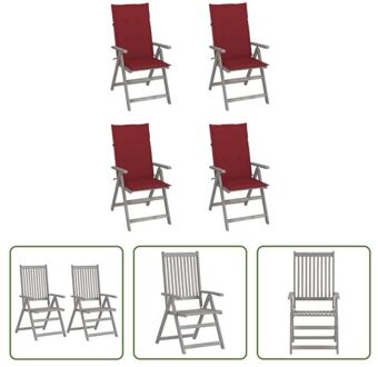 vidaXL Stoelen Set - Acaciahout - Verstelbaar - Grijs - 4 Stuks