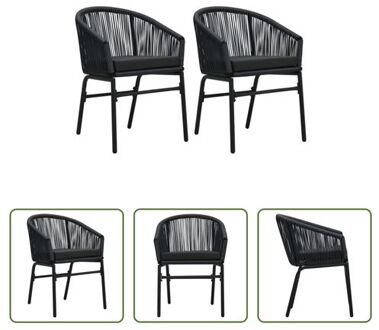 vidaXL Stoelen - Set van 2 - PE-rattan - Zwart - Kussens Inbegrepen - Weerbestendig - Afmetingen 58x58x78cm