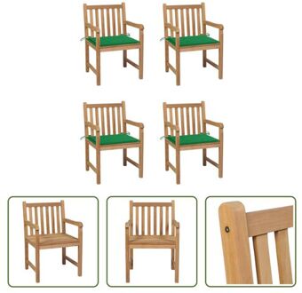 vidaXL Stoelenset Teak - Tuinmeubelen - 58x60x90cm - Duurzaam - Weerbestendig - Groene Kussens - Montage