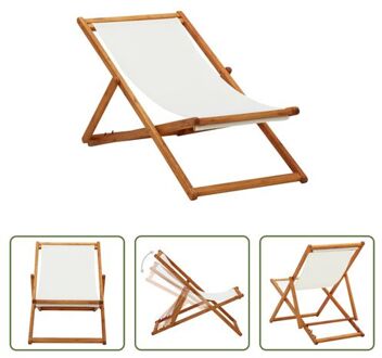 vidaXL Strandstoel - Hout - Verstelbaar - Crèmewit - 60x112/119/127 cm