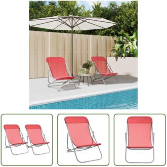 vidaXL Strandstoel - Opvouwbaar - Textileen - 3 Standen - Stabiel frame - Inklapbaar - Rood - 83x57.5x81 cm