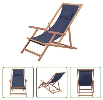 vidaXL Strandstoel - Verstelbaar - Houten frame - Weerbestendige zitting - Blauw - 60x112/119/127 cm - Incl