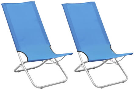 vidaXL Strandstoelen 2 st inklapbaar stof blauw