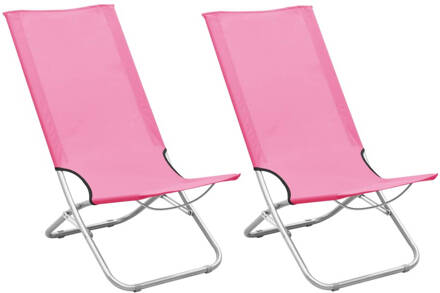 vidaXL Strandstoelen 2 st inklapbaar stof roze