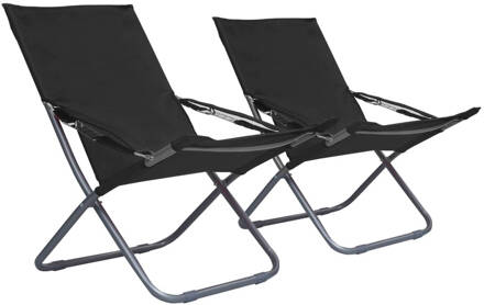 vidaXL Strandstoelen 2 st inklapbaar stof zwart